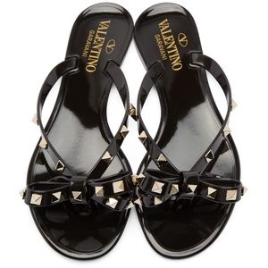 Black Valentino Garavani Rockstud Bow Sandals